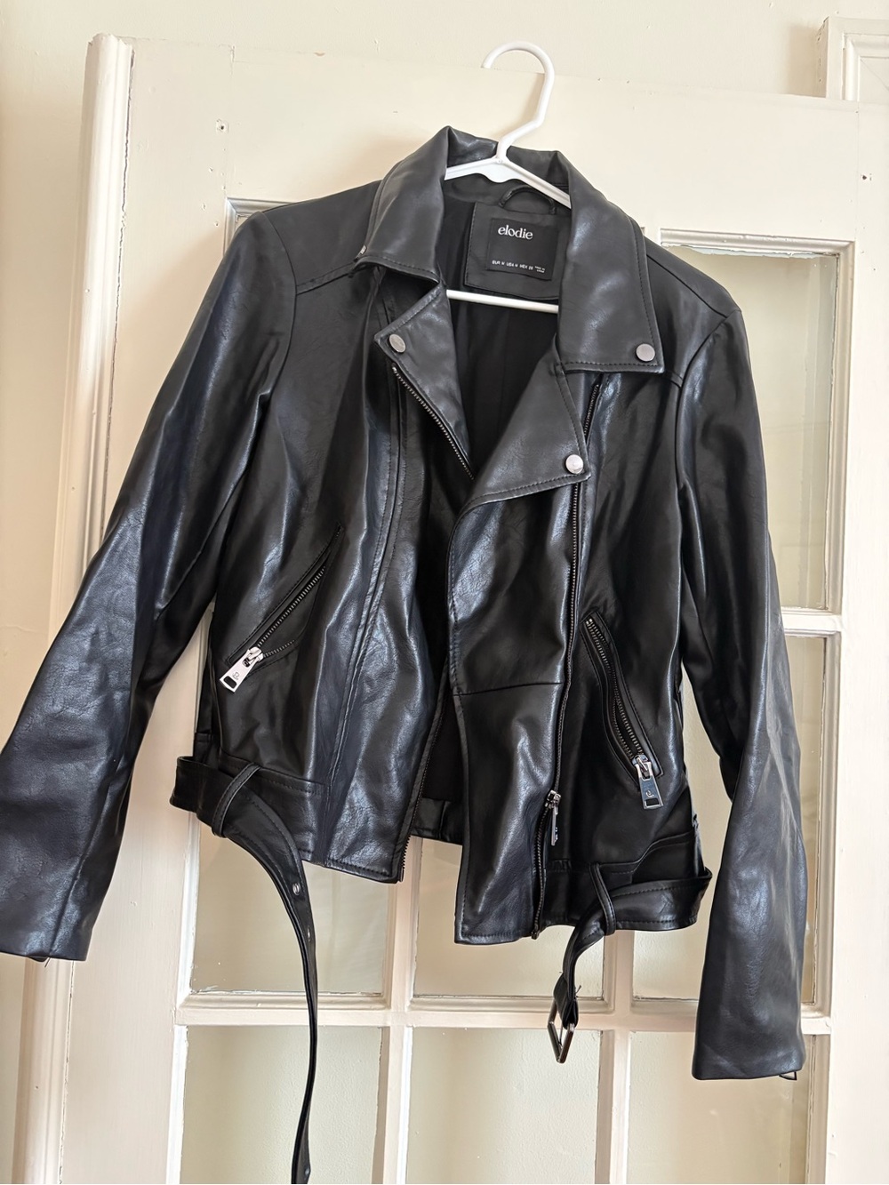 Elodie Black Faux Leather Moto Jacket with Belt